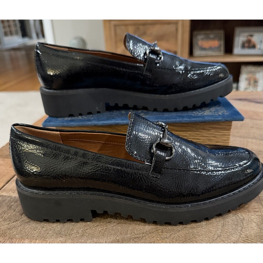 Franco Sarto Cason Loafers Lug Sole Black Patent Womens 6.5M Chunky 90s Y2K - Picture 3 of 9